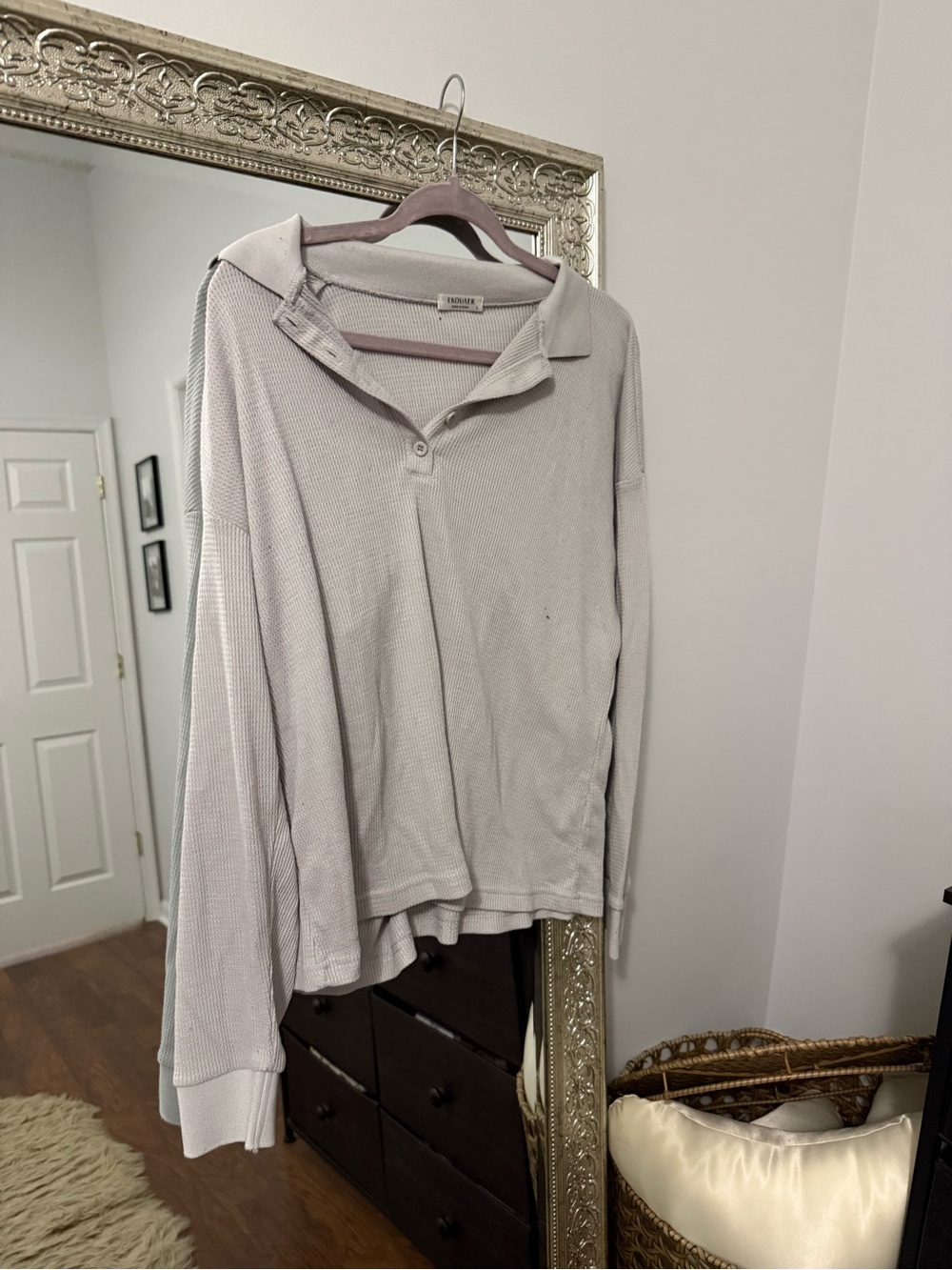 Light Gray Waffle-Knit Collared Pullover Sweater